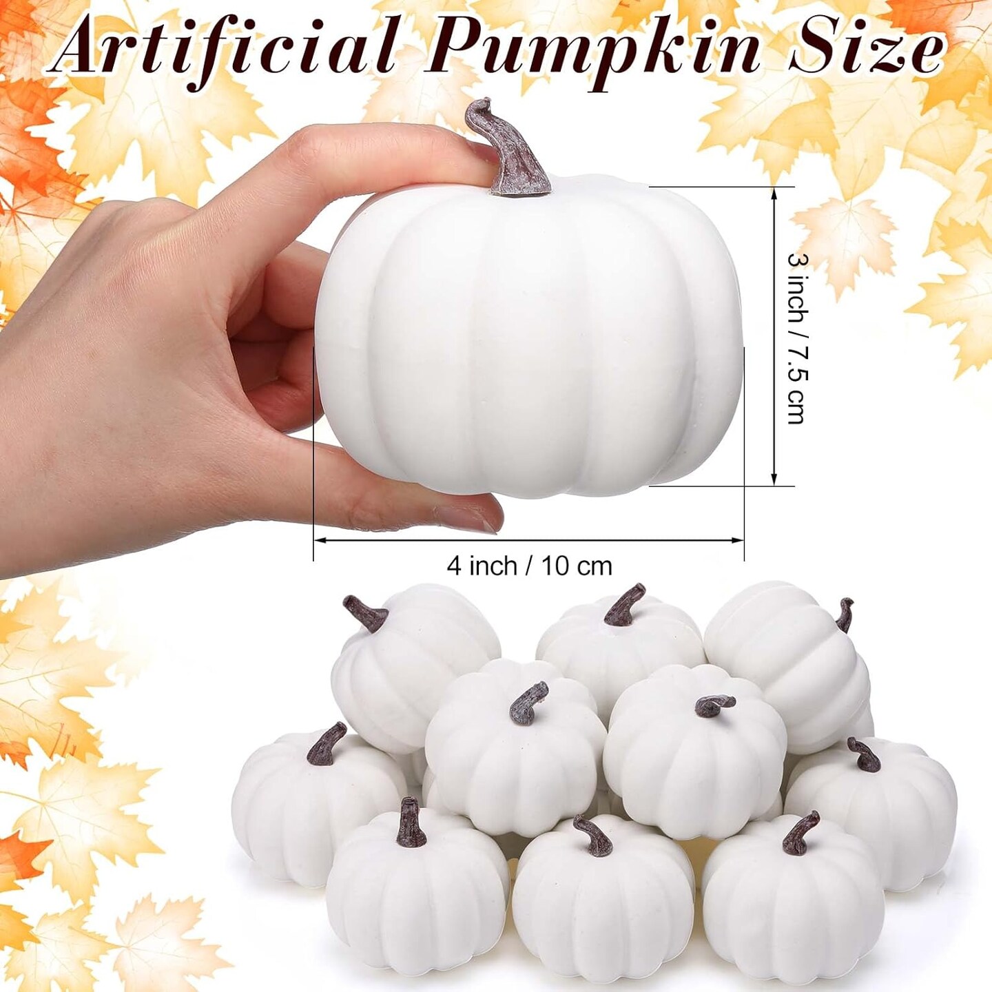 12 Pack 4 Inch Fall Harvest White Artificial Pumpkins - White