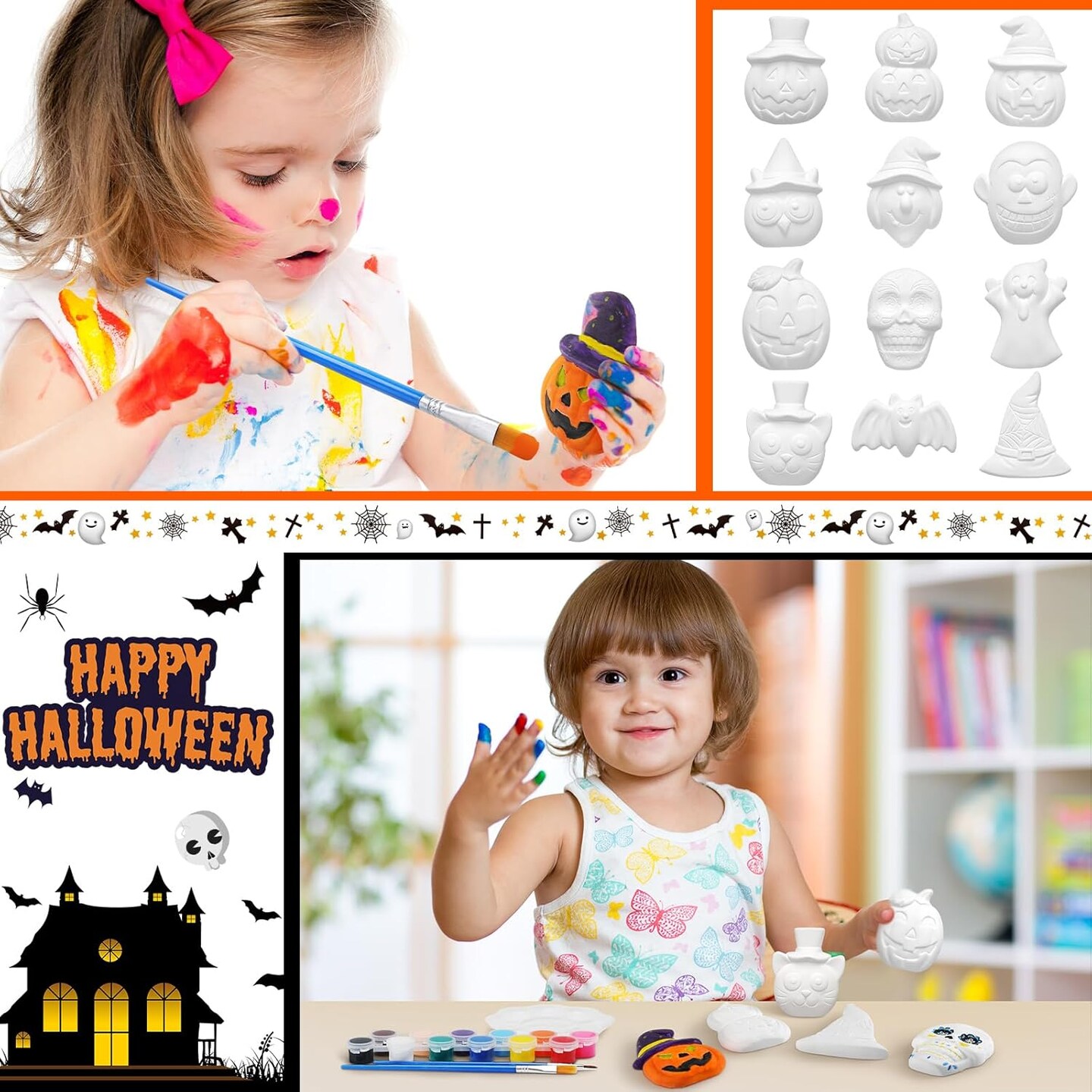12 Set Halloween Ceramics to Paint DIY Painting Kits with Unpainted Pumpkin