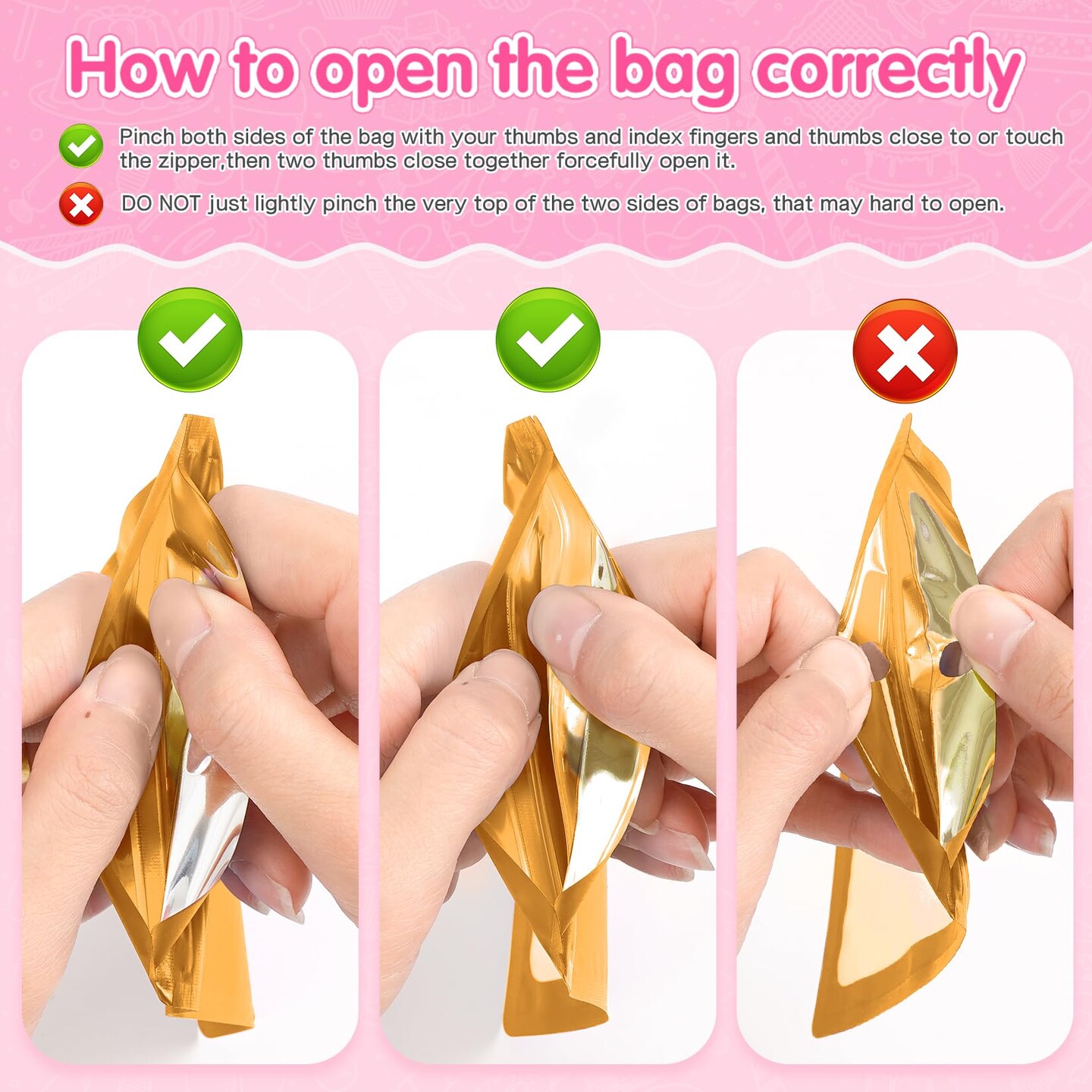 100 Pack Mylar Resealable Bags Foil Packaging Bags with Clear Window,Zipper Pouch Smell Proof Bag for Food Storage,Cookies,Sample,Small Business(Gold,3x4.7inch)