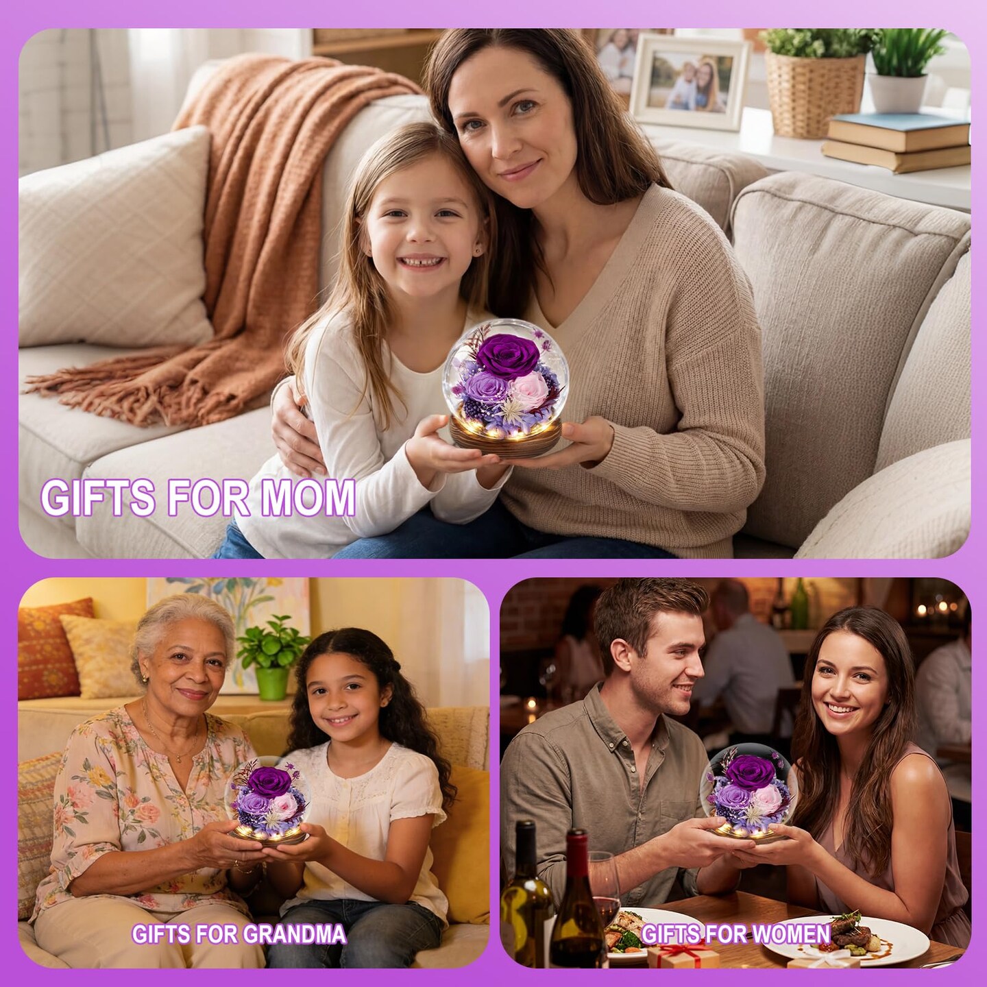 Gifts for Mom Flowers for Delivery Prime Birthday Gifts for Women Mothers Day Grandma Gifts Forever Preserved Flowers Fresh Eternal Rose in Glass Dome for Girlfriend Wife Her