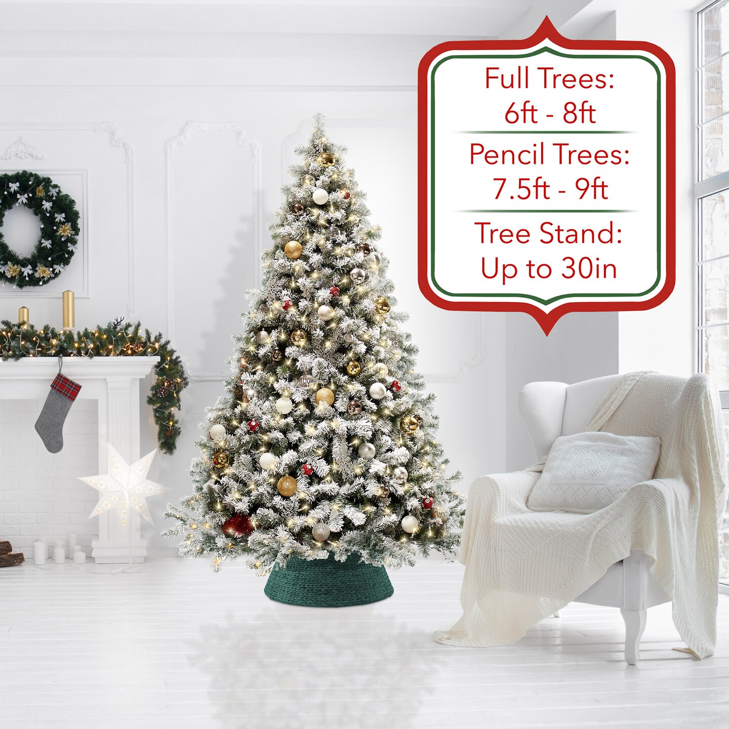 Casafield Christmas Tree Collar, Woven Water Hyacinth Tree Base Cover with Cord Cut Out