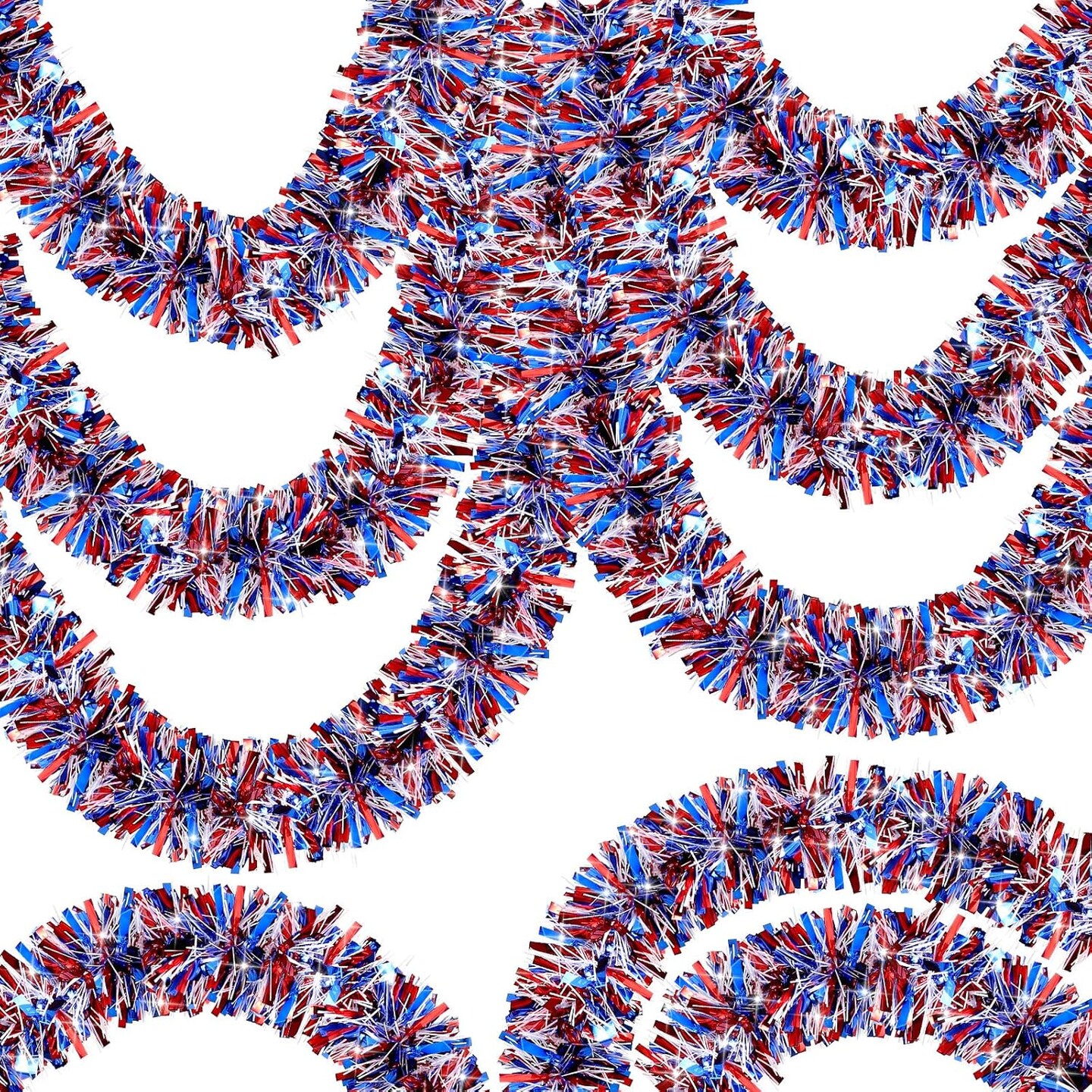 50FT 4th of July Decorations 4th of July Garland Red White and Blue Tinsel Garlands Patriotic Garlands for Holiday Celebration Party Memorial Day Independence Day 4th of July Decor