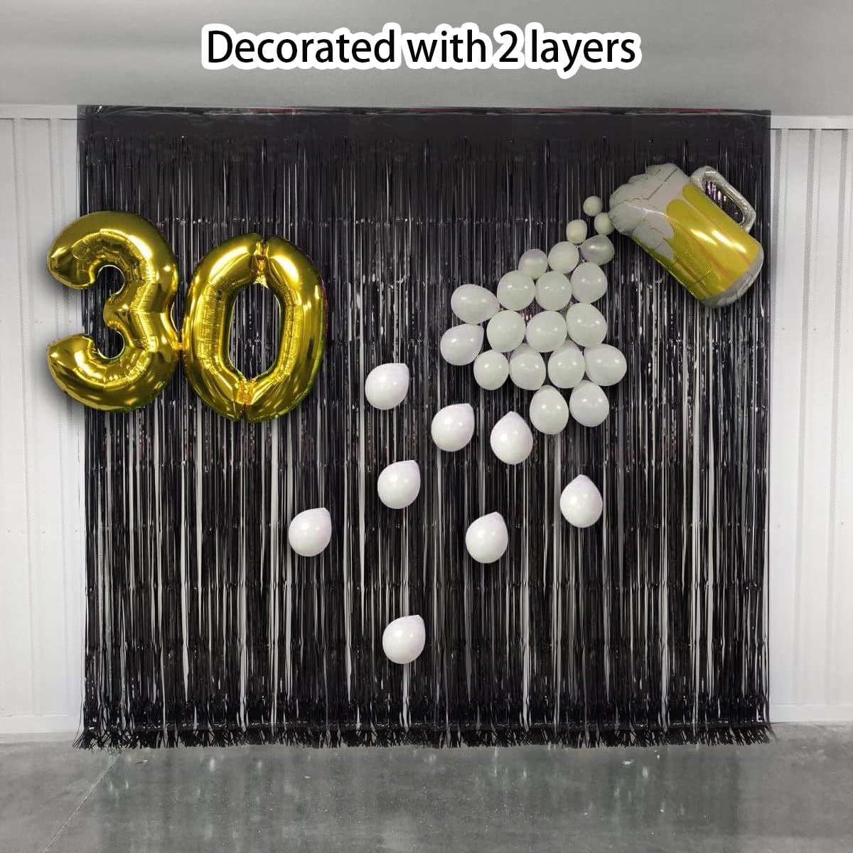 Black [Tinsel] Foil Fringe [Curtain] s, Melsan 3.2 x 8 ft Streamer Backdrop for Birthday, Graduation, Fiesta, Halloween [Party] Decor - Pack of 2 &#x26; Organizer Storage Tote Bag