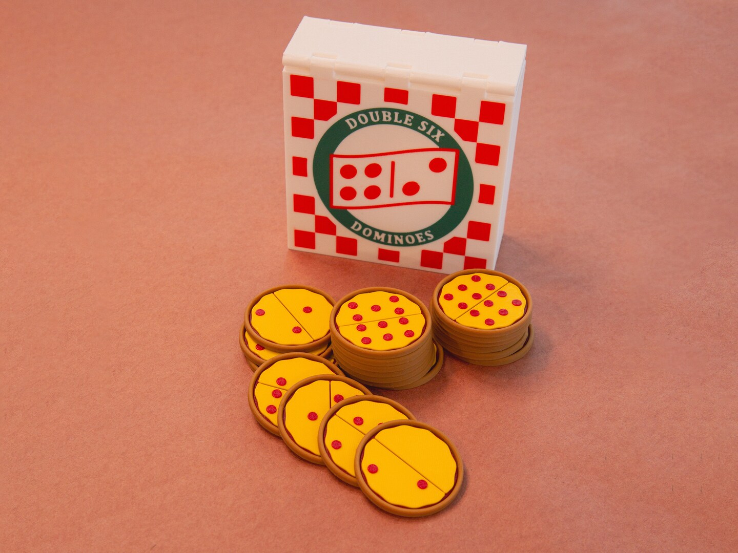 Pizza Domino Set and Box - Double 6 Dominoes Set | Unique gift for