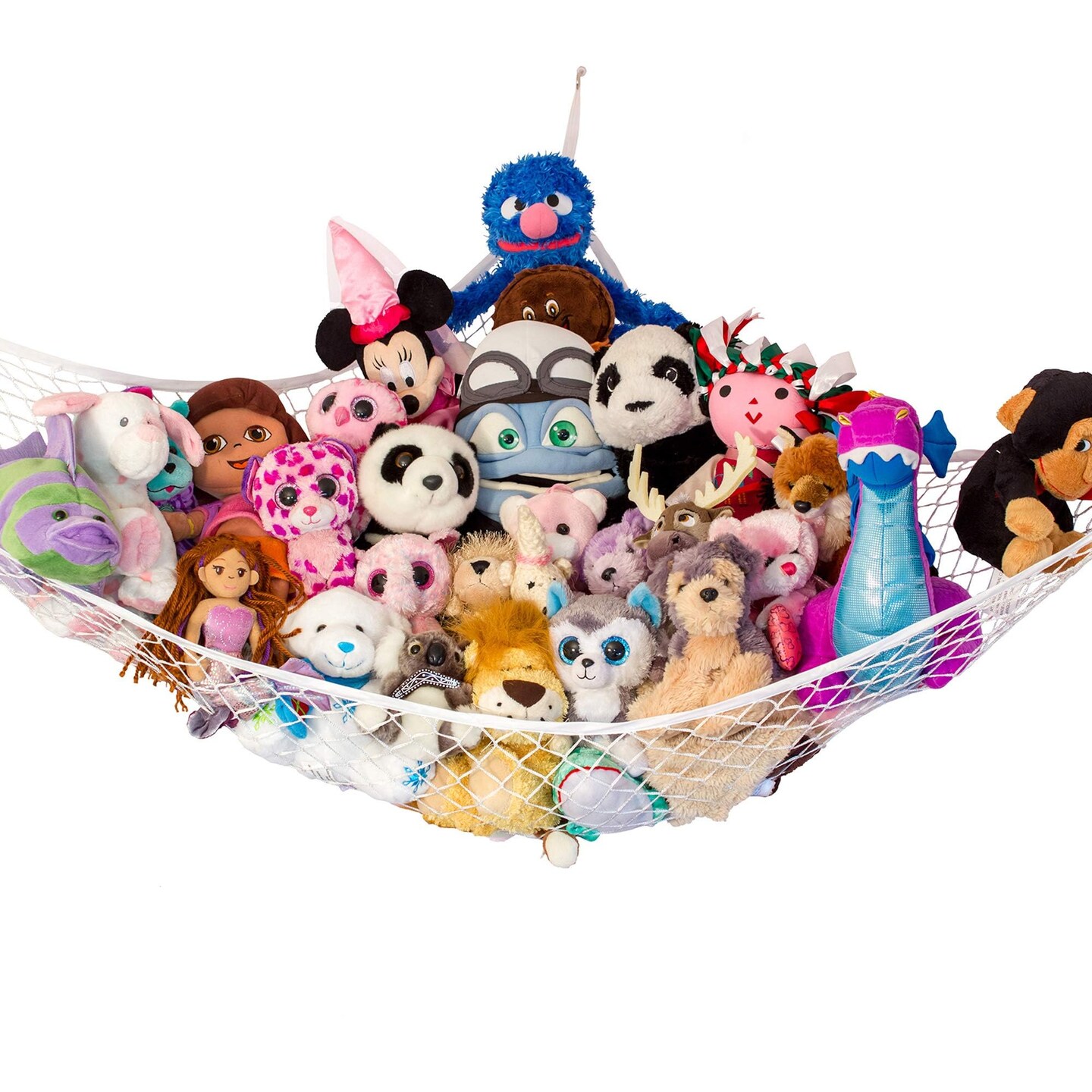 Stuffed Animal Hammock | Corner Hanging Organizer, Toy Storage, Stuffed Animal Storage | Easy to Hang Plushie Net w/Included Anchors &#x26; Hooks | Cute Room, Bedroom &#x26; Home Decor (White)