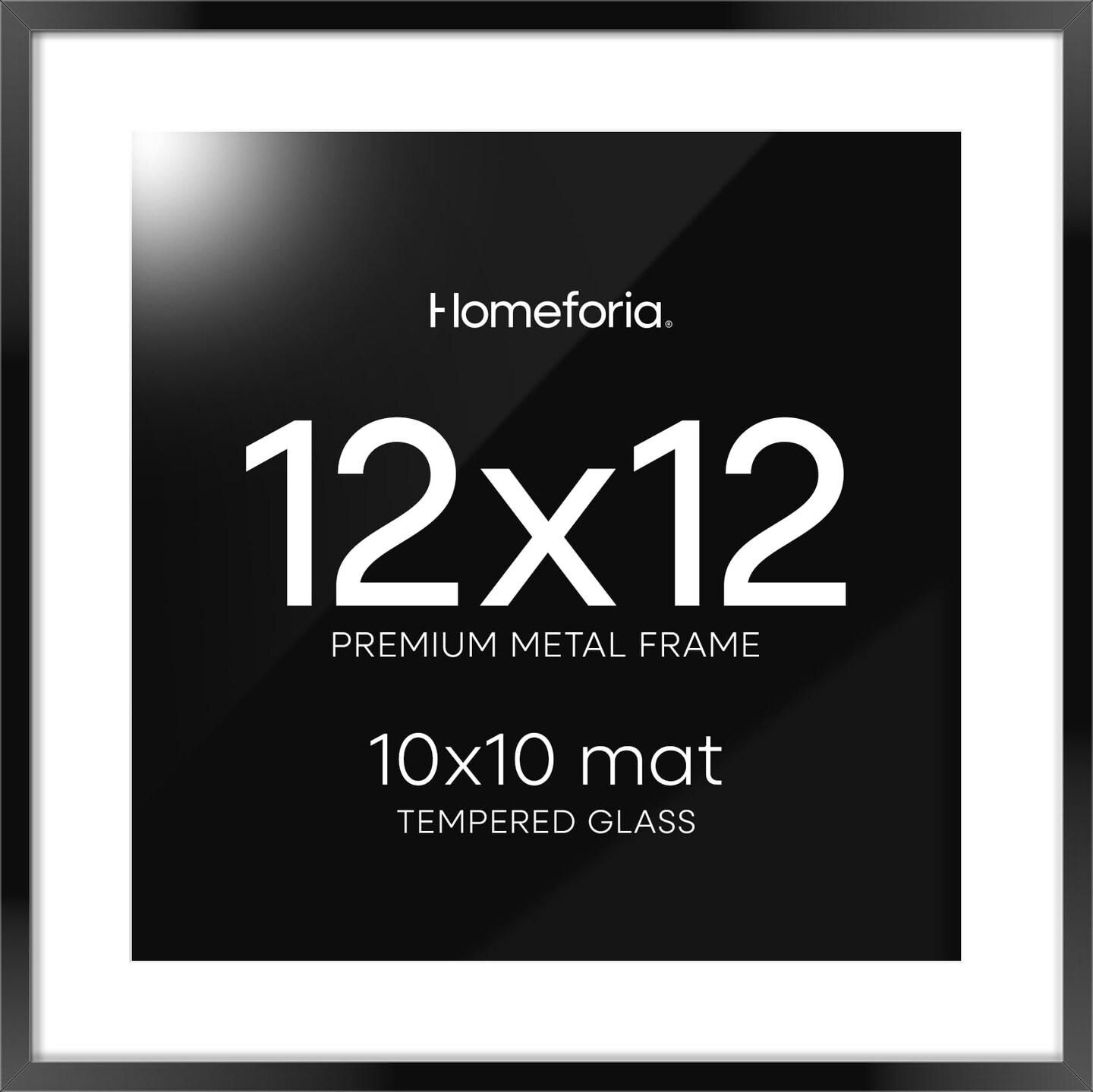 Black 12x12 Picture Frames, High End Metal 12 x 12 Square Poster Frame with Mat 10 x 10 Photo, 12x12 Black Frame Matted to 10x10 Print, 12by12 Thin Frames, Tempered Glass, Wall Kit, Set of 1