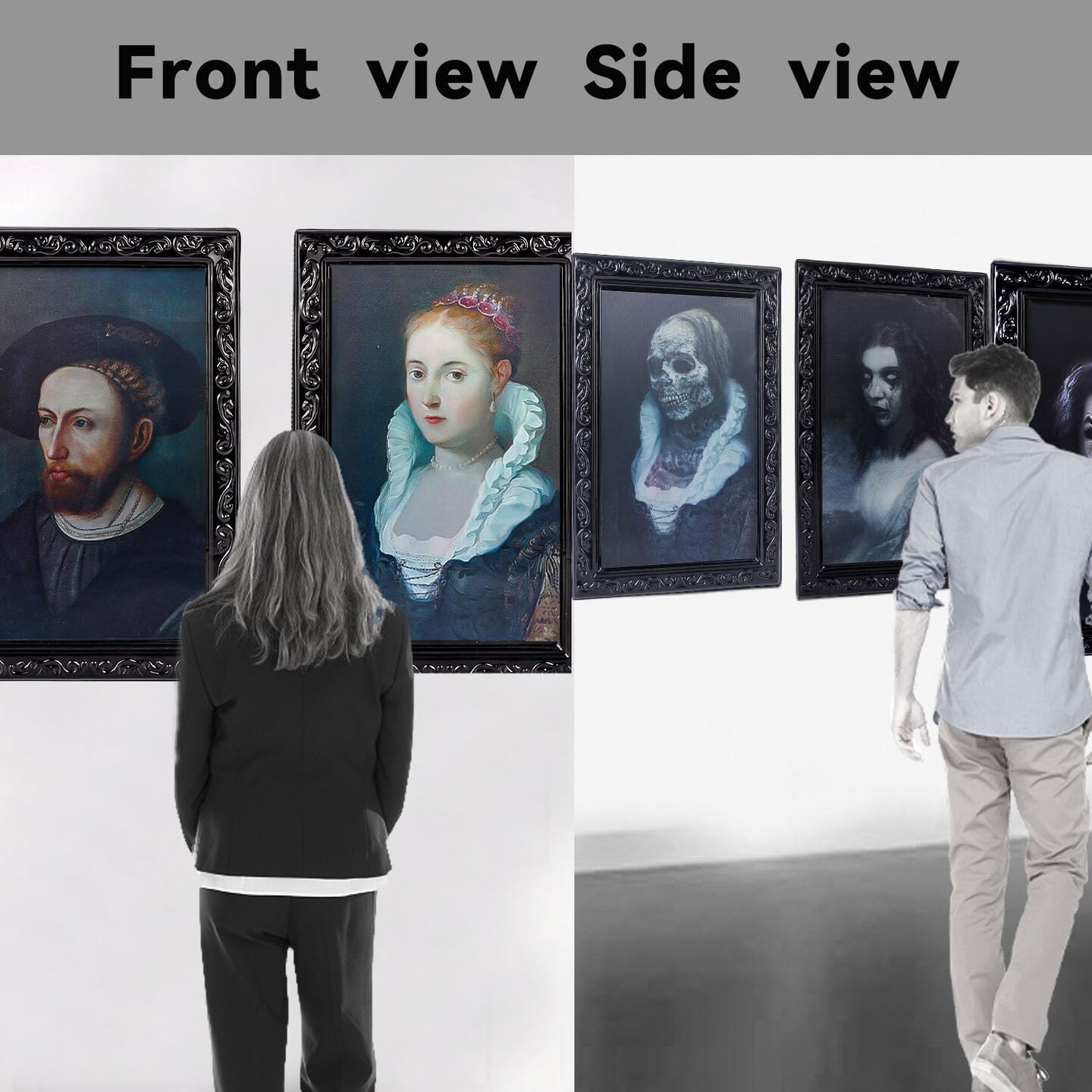 4 Pack Halloween Decorations Indoor 3D Changing Face Scary Moving Picture Frame Creepy Haunted Wall Decoration Portrait Scary Halloween Decoration for Horror Party Castle House Home
