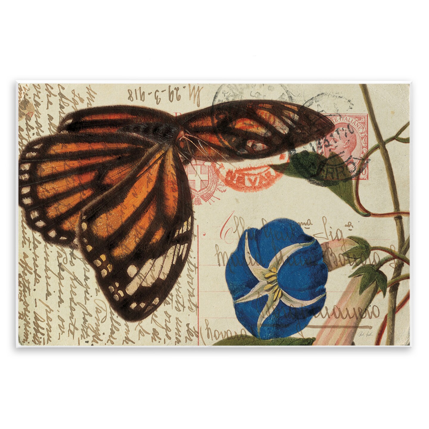 Stupell Industries Vintage Postcard & Fauna Wall Plaque Art Design by Deborah Revell