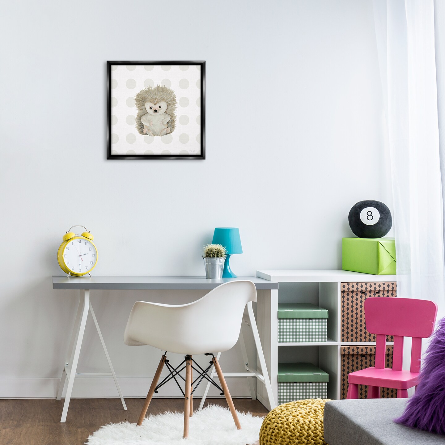 Stupell Industries Hedgehog on Dots Floater Framed Canvas Wall Art Design by Cindy Jacobs