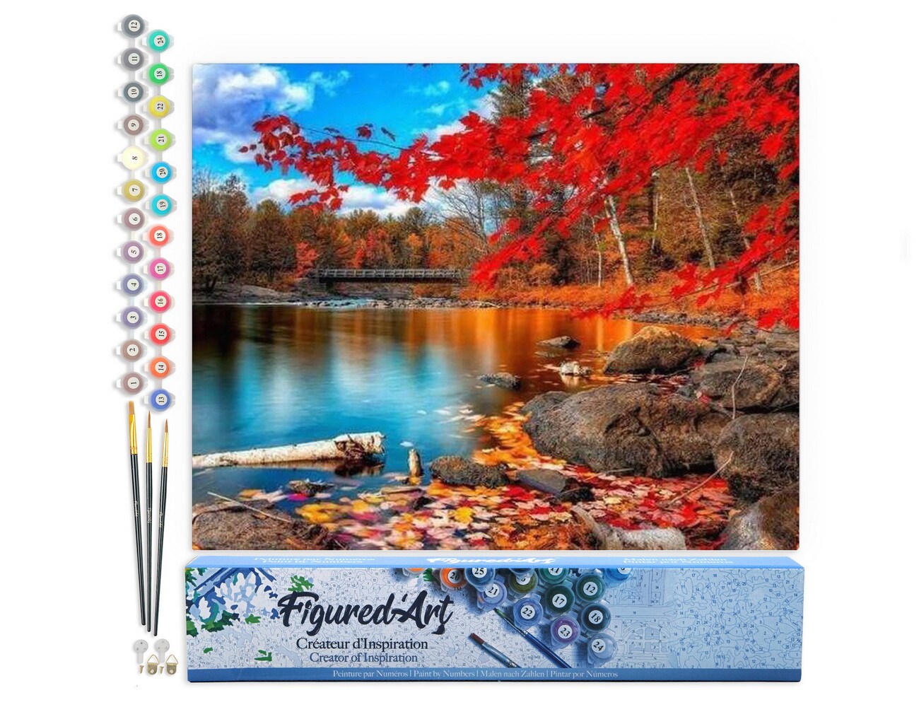 Figured'Art Paint by Numbers for Adults River and Autumn Forest 16"x20" - Craft Art Painting DIY Kit Rolled Canvas without frame