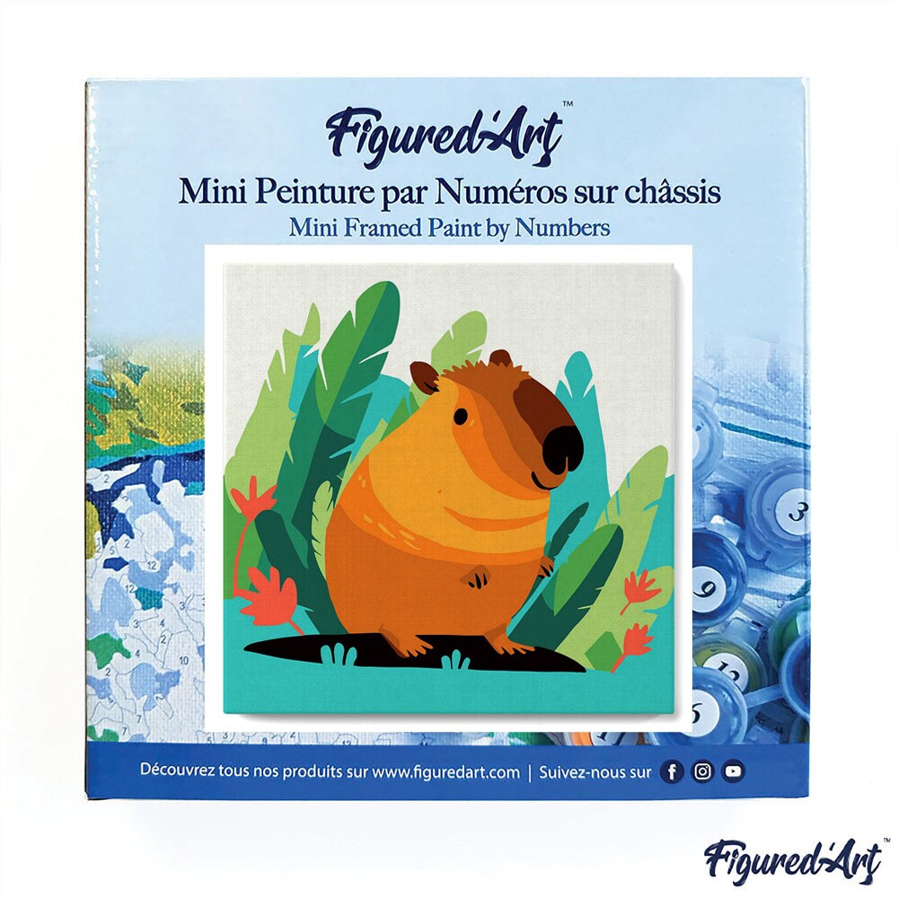 Figured&#x27;Art Mini Paint by Numbers Kit for Adults with Frame Tropical Capybara Small format 8&#x22;x8&#x22; - Craft Art Painting DIY Canvas Already Stretched on a Wooden Frame