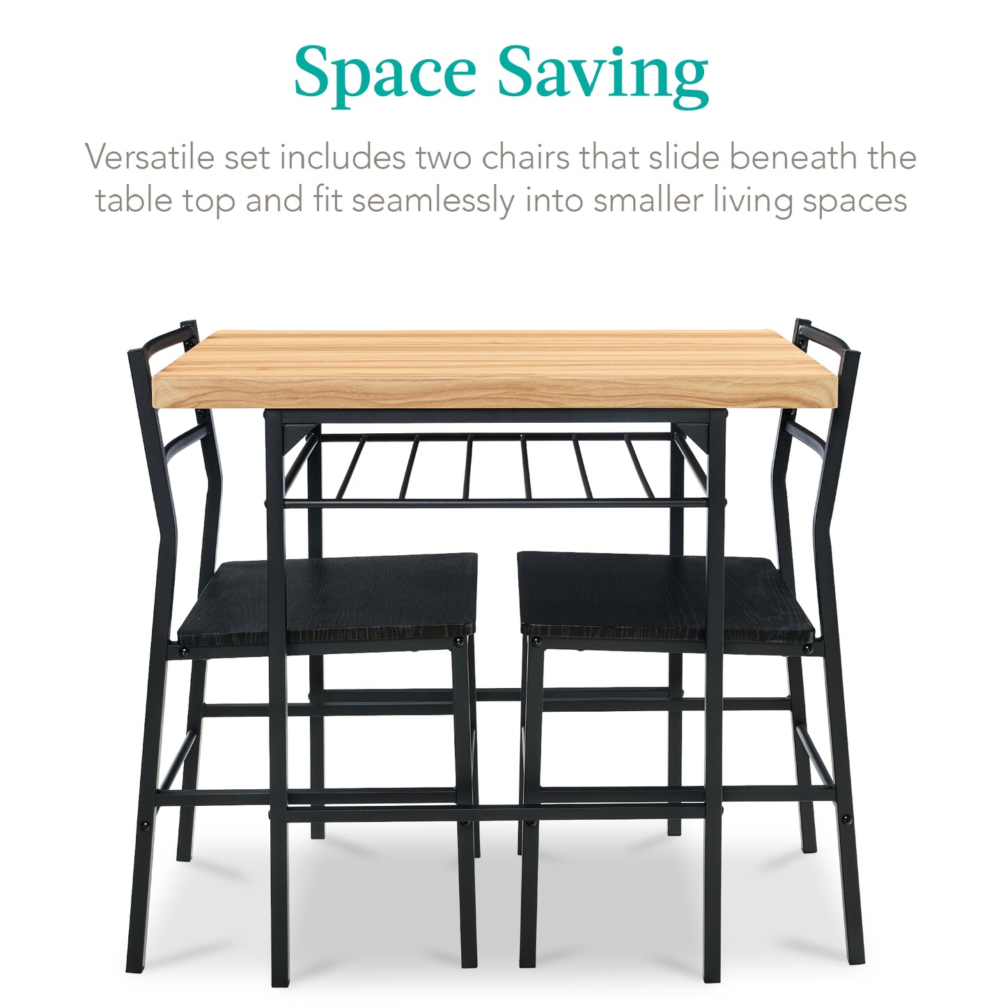 Best Choice Products 3-Piece Modern Dining Set, Square Table & Chairs Set w/ Steel Frame, Built-In Storage Rack