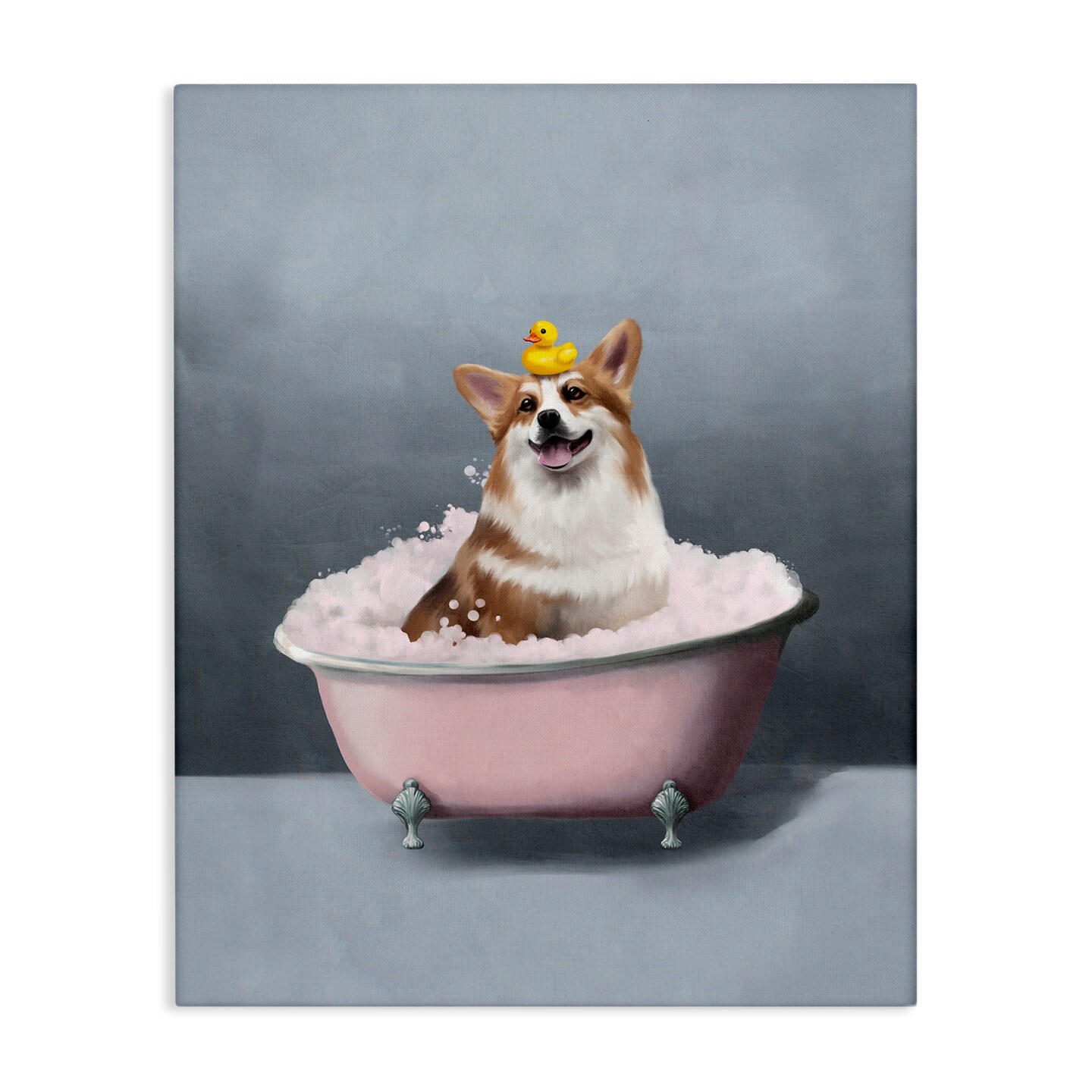 Stupell Industries Corgi in Pink Bath Canvas Wall Art Design by Svetlana Aleynikova