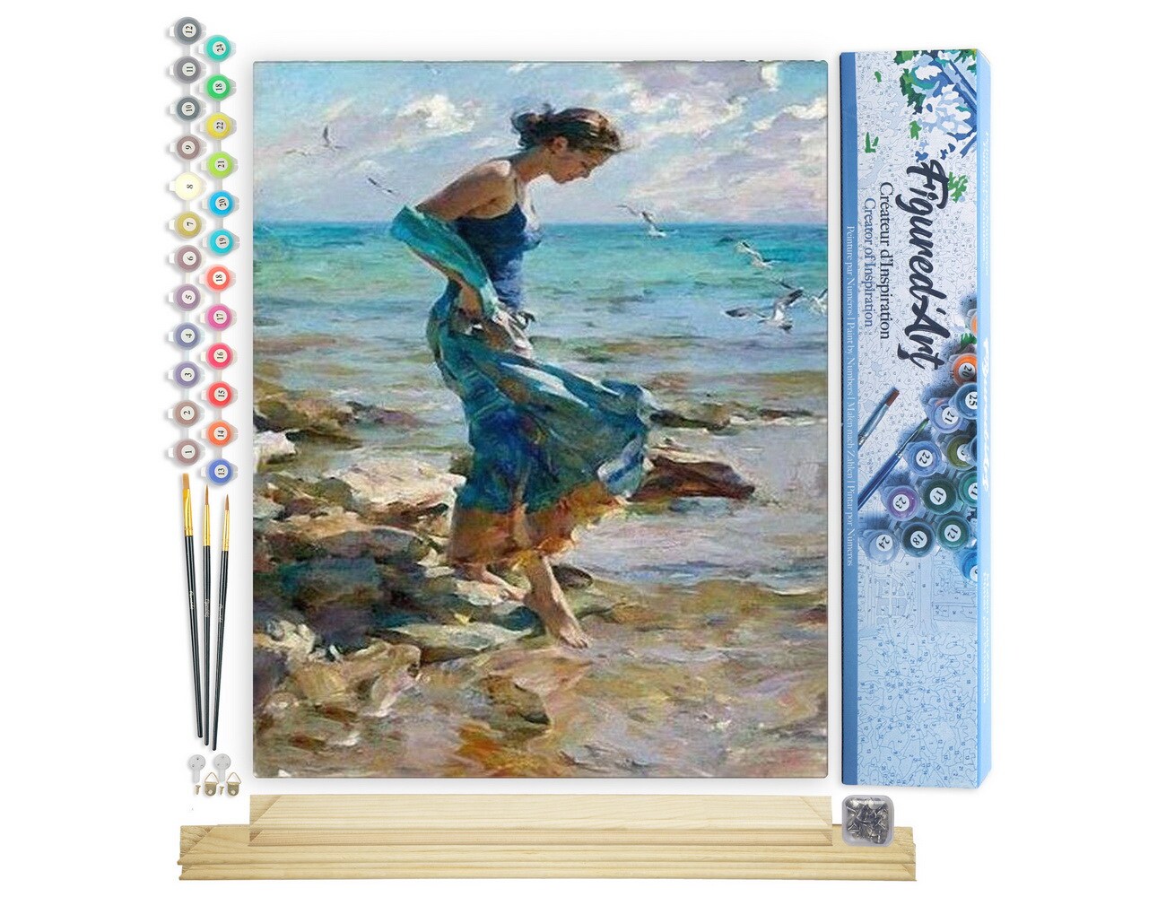 Figured&#x27;Art Paint by Numbers Kit for Adults Feet in water during Summer 16&#x22;x20&#x22; - Craft Art Painting Rolled Canvas with DIY wooden frame