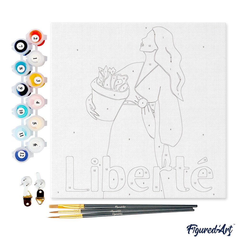 Figured'Art Mini Paint by Numbers Kit for Adults with Frame Beauty and Liberty Small format 8"x8" - Craft Art Painting DIY Canvas Already Stretched on a Wooden Frame