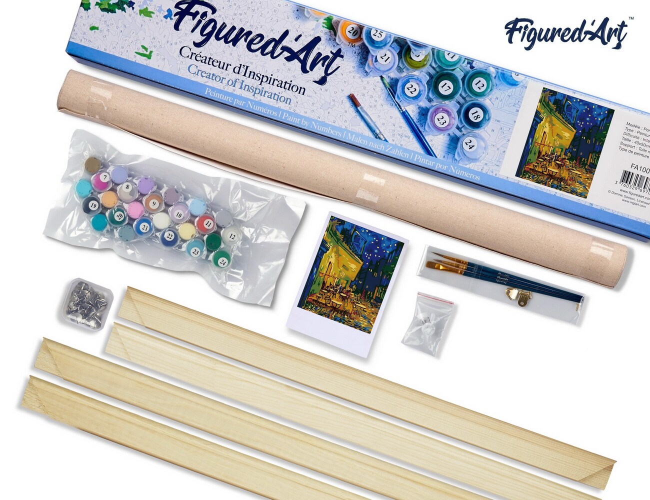 Figured'Art Paint by Numbers Kit for Adults Van Gogh Cafe Terrace at Night 16"x20" - Craft Art Painting Rolled Canvas with DIY wooden frame