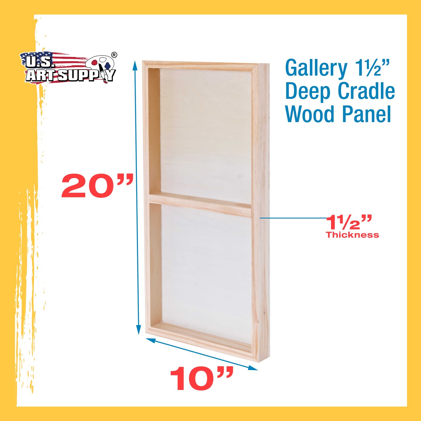Unfinished Cradled Wood Panels for Painting, 2 Pack of 10x20 inch - Gallery Birch Wooden Canvas Boards 1-1/2&#x22; Deep - Mixed-Media Craft, Acrylic, Oil, Encaustic, Paint Pouring
