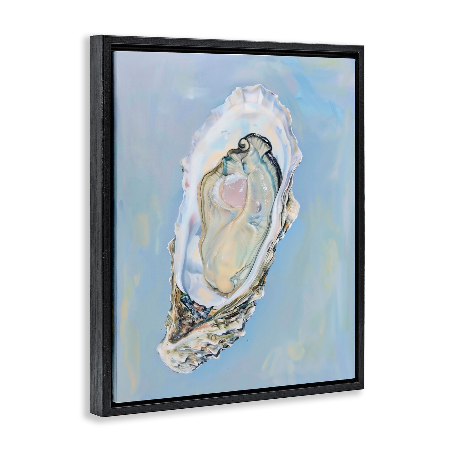 Stupell Industries Detailed Oyster on Blue Floater Framed Canvas Wall Art Design by Arlington Prints