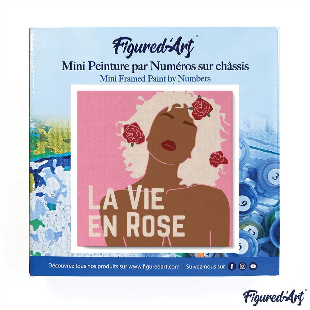 Figured&#x27;Art Mini Paint by Numbers Kit for Adults with Frame La Vie en Rose Small format 8&#x22;x8&#x22; - Craft Art Painting DIY Canvas Already Stretched on a Wooden Frame