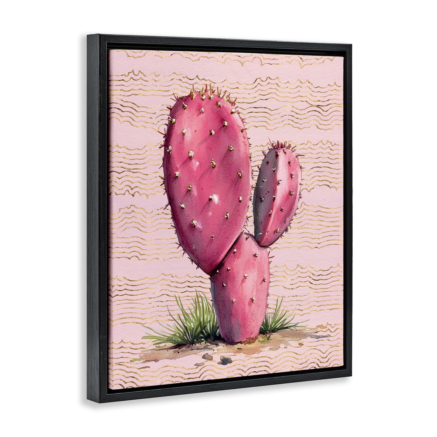 Stupell Industries Pink Prickly Pear Cactus Floater Framed Canvas Wall Art Design by Lettered and Lined