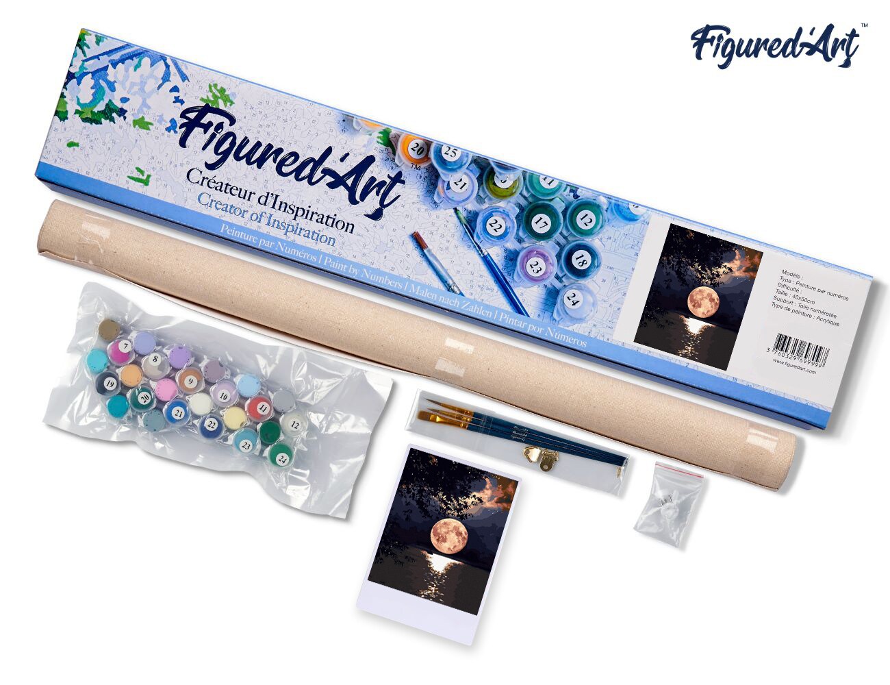 Figured'Art Paint by Numbers Kit for Adults Moon Reflection on the Lake 16"x20" - Craft Art Painting DIY Kit Rolled Canvas without frame