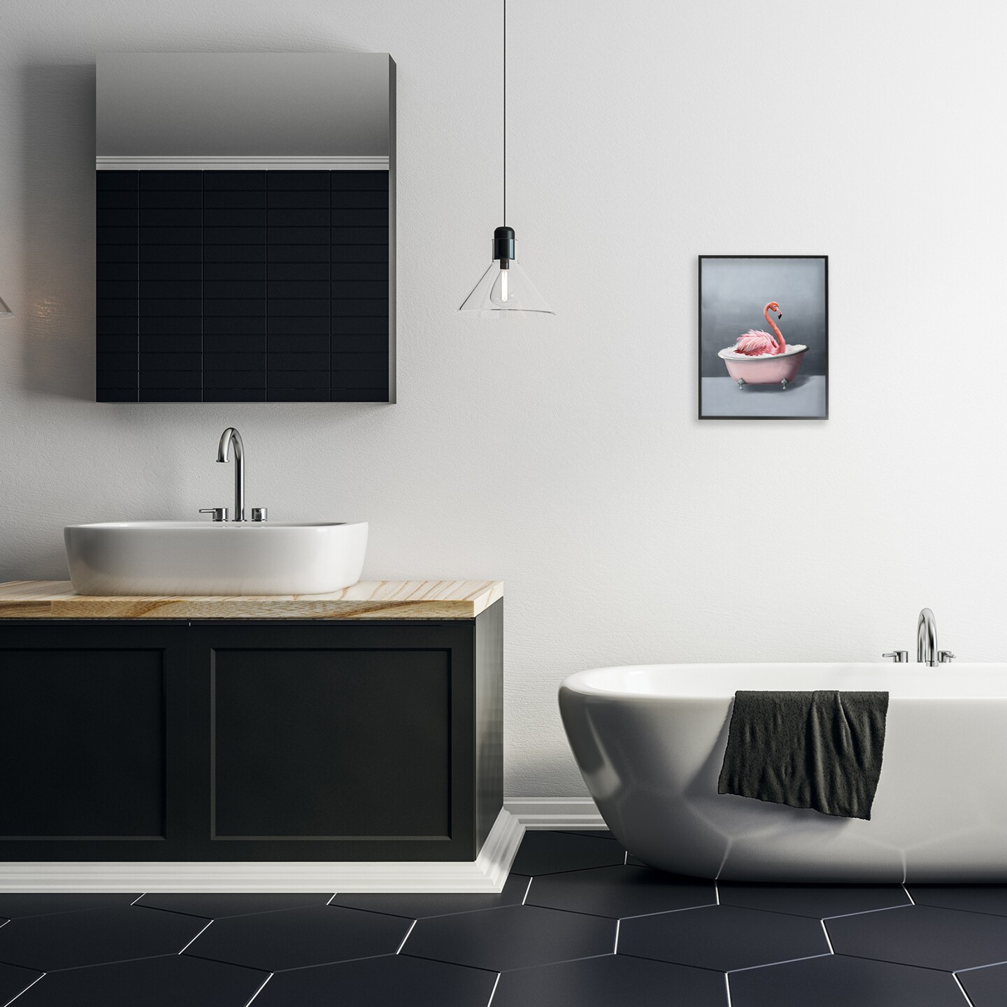 Stupell Industries Flamingo in Bathtub Framed Giclee Wall Art Design by Svetlana Aleynikova