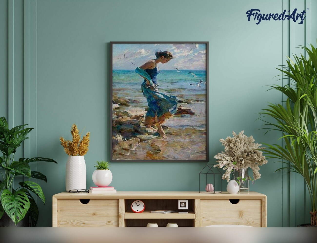 Figured&#x27;Art Paint by Numbers Kit for Adults Feet in water during Summer 16&#x22;x20&#x22; - Craft Art Painting Rolled Canvas with DIY wooden frame
