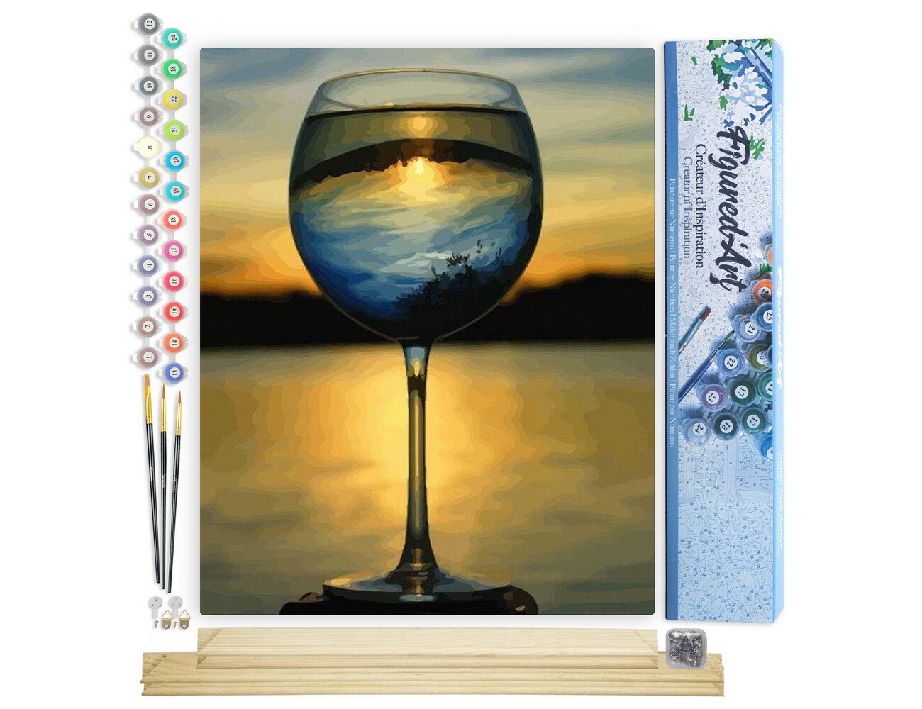 Figured&#x27;Art Paint by Numbers Kit for Adults Wine Glass and Nice View 16&#x22;x20&#x22; - Craft Art Painting Rolled Canvas with DIY wooden frame