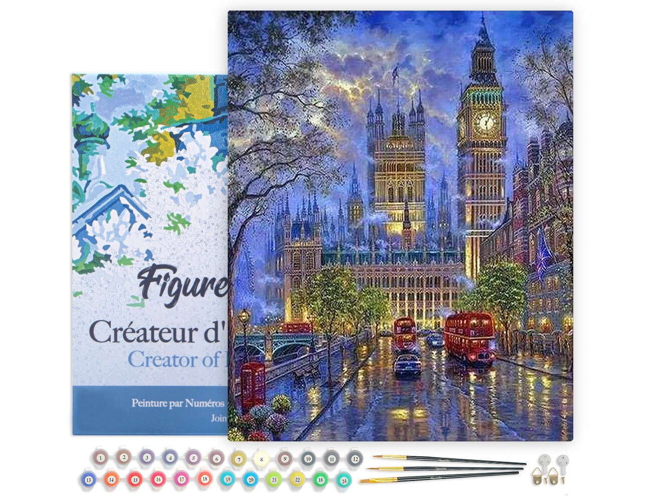 Figured&#x27;Art Paint by Numbers for Adults with Frame London in the dusk 16&#x22;x20&#x22; - Craft Art Painting DIY Kit Canvas Already Stretched on a Wooden Frame