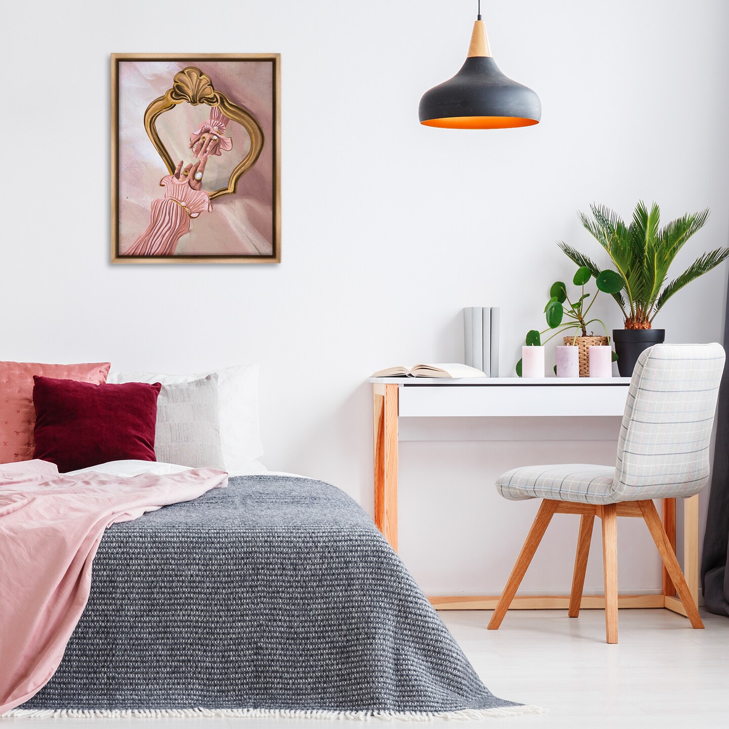 Stupell Industries Chic Hand Mirror Reflection Floater Framed Canvas Wall Art Design by Svetlana Aleynikova
