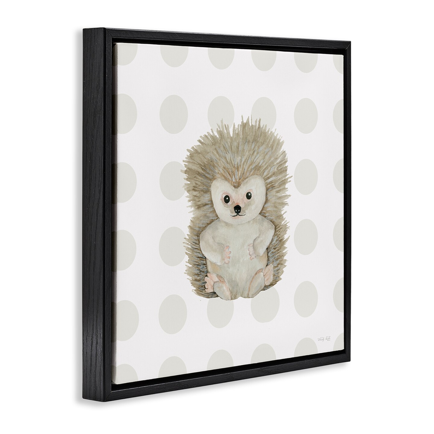 Stupell Industries Hedgehog on Dots Floater Framed Canvas Wall Art Design by Cindy Jacobs