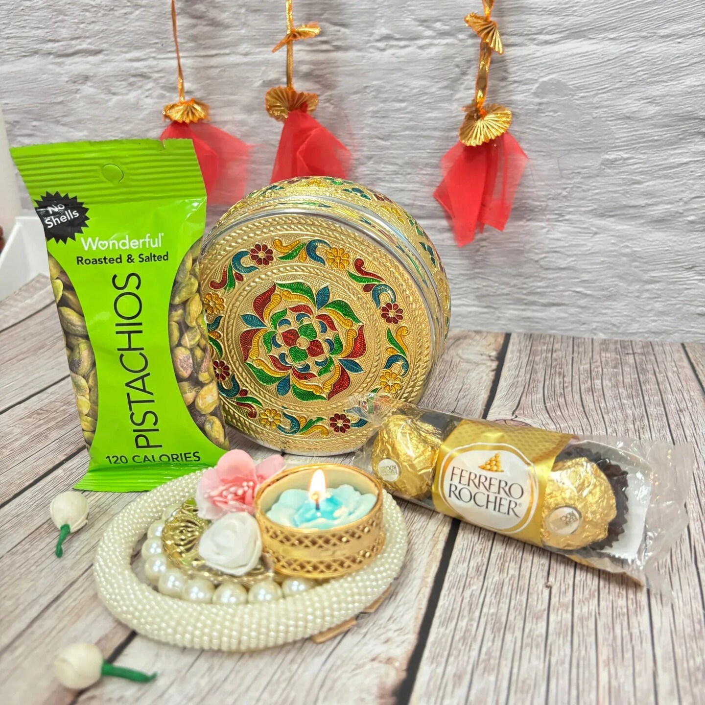 Diwali Gift Hamper Premium Deepawali Return Gift Box with Stainless Steel Sweet Box, Candle Holder Chocolates Navratri Hampers for Employees Friends Relatives - Corporate Gifts