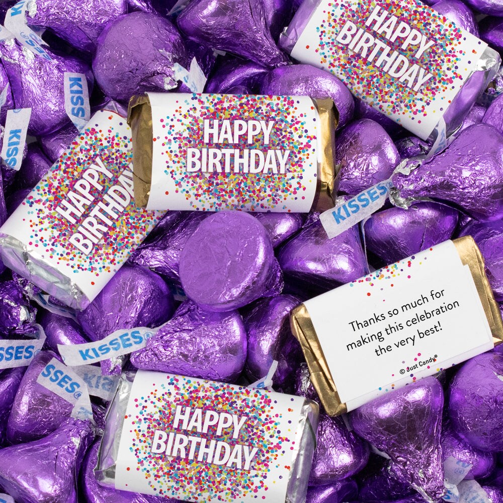124 Pcs Birthday Candy Party Favors Miniatures & Pink Kisses (1.52 lbs, Approx. 124 Pcs)