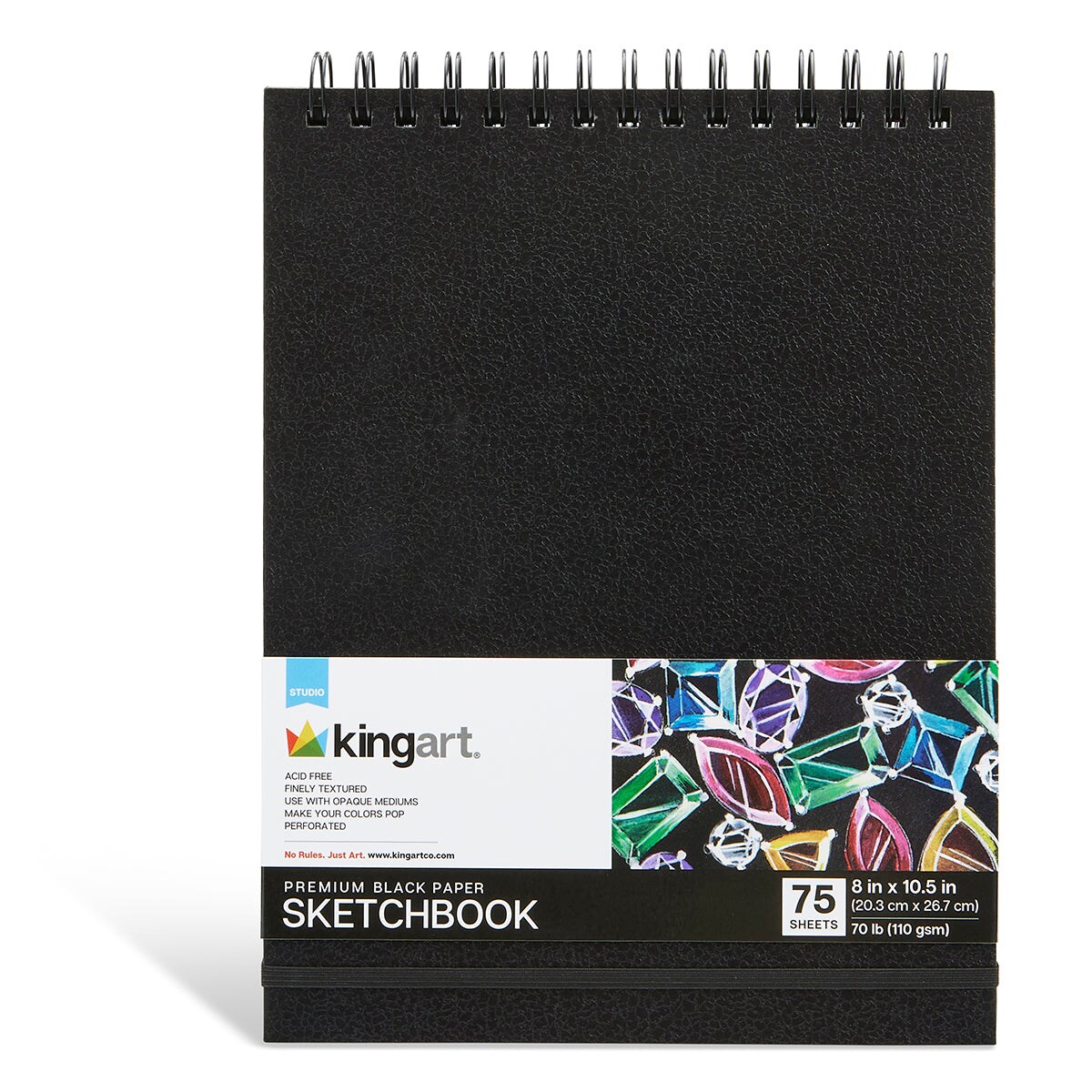 KINGART® Black Paper Sketchbook - Top Spiral - 8" x 10.5" - 75 Sheets