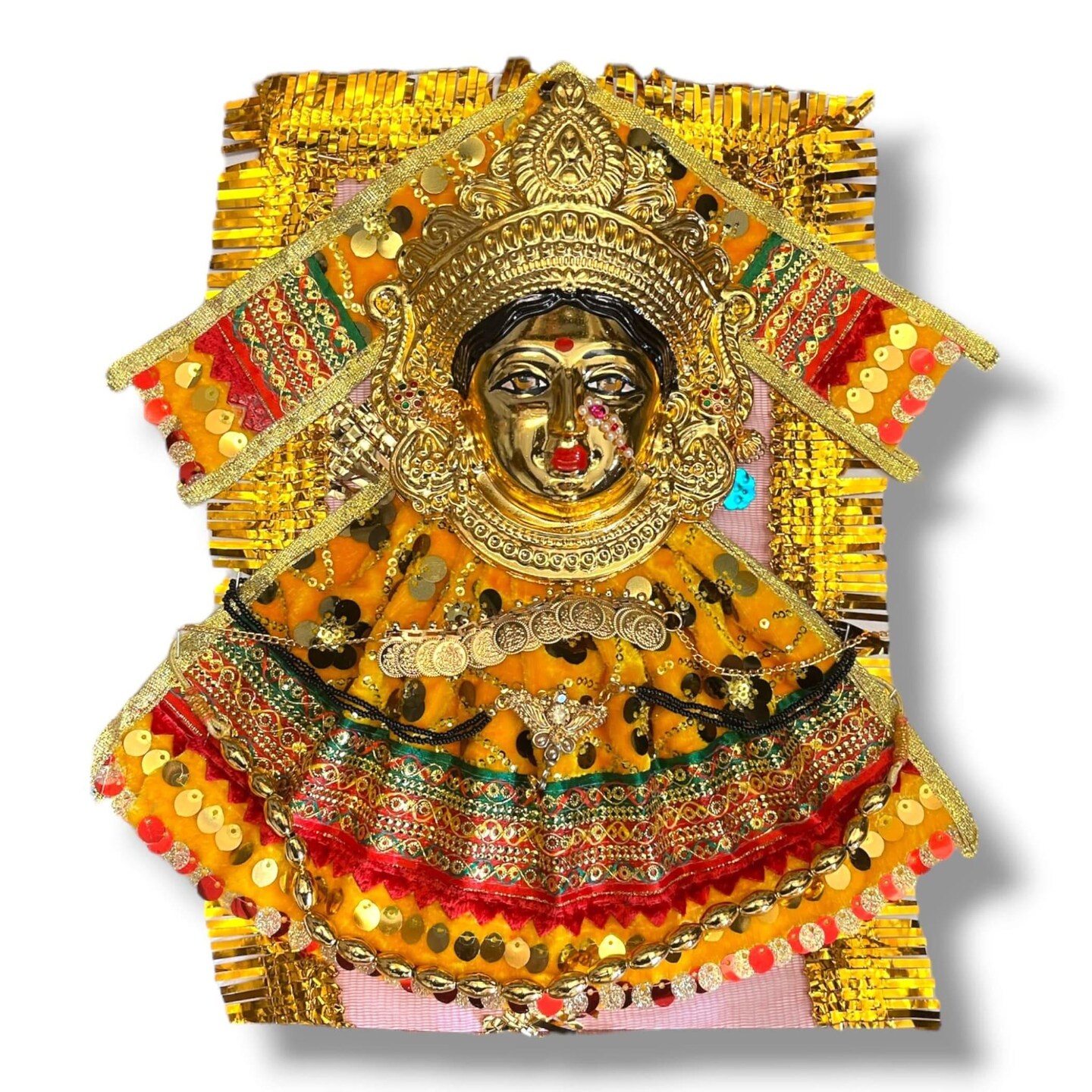 Vara Lakshmi Goddess Face Set Devi Mata Mukhota Mahalaxmi Face Idol Velvet Gotta Dress Jewelry for Varalaxmi Vratam Navaratri Margashirsha Vratha Pooja Hindu Religious Temple