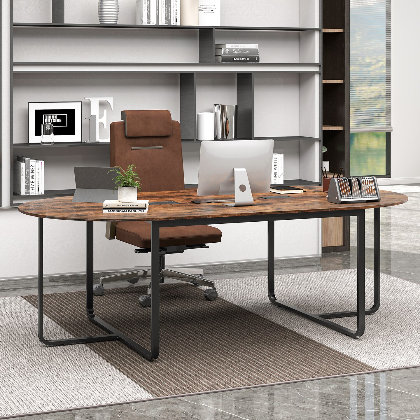 95-Inch Industrial Executive Meeting Table with Cable Management