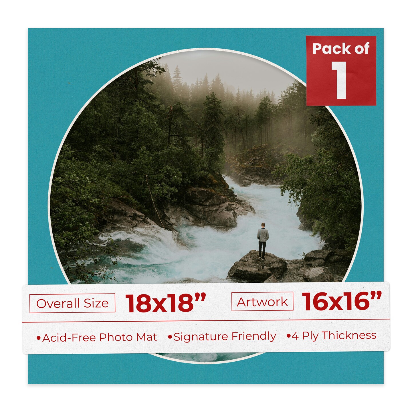 Ocean Blue Mat Board for 18x18 Frames - Circle Opening for 16x16 Photos