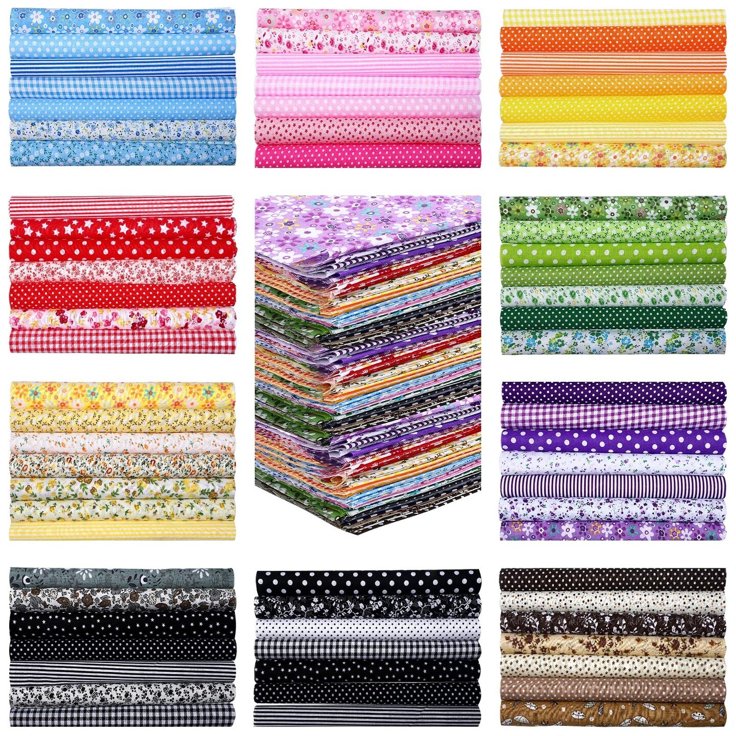 70 Pcs 10 x 10 Inch Cotton Fabric Squares Multicolor Quilting Fabric Bundles Precut Printed Patchwork Materials for Holiday DIY Crafts Cloths Handmade(Stylish Style)