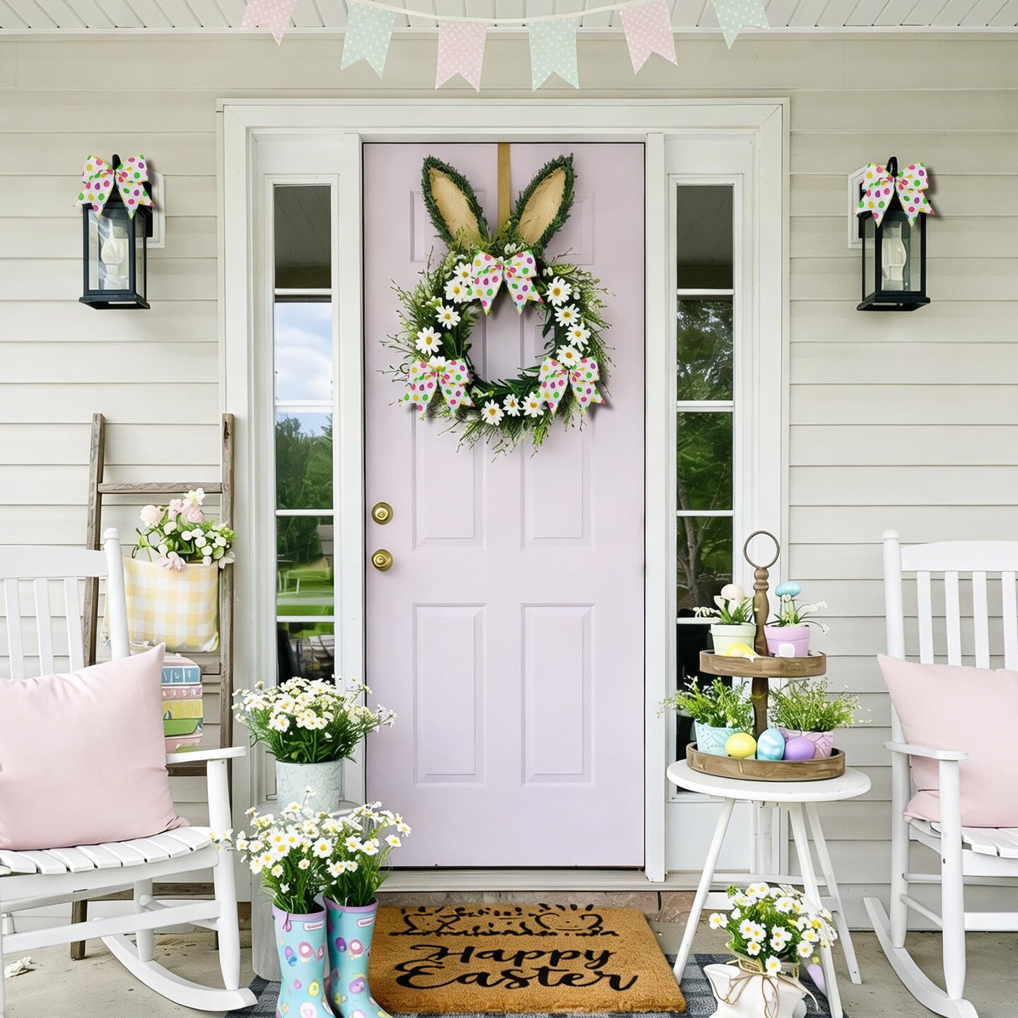 12 Pcs Easter Tree Bows Decorations,6 Inch Spring Summer Ornaments with Colorful Dots for Tree Basket Home Party Front Door Indoor Outdoor Holiday Decor