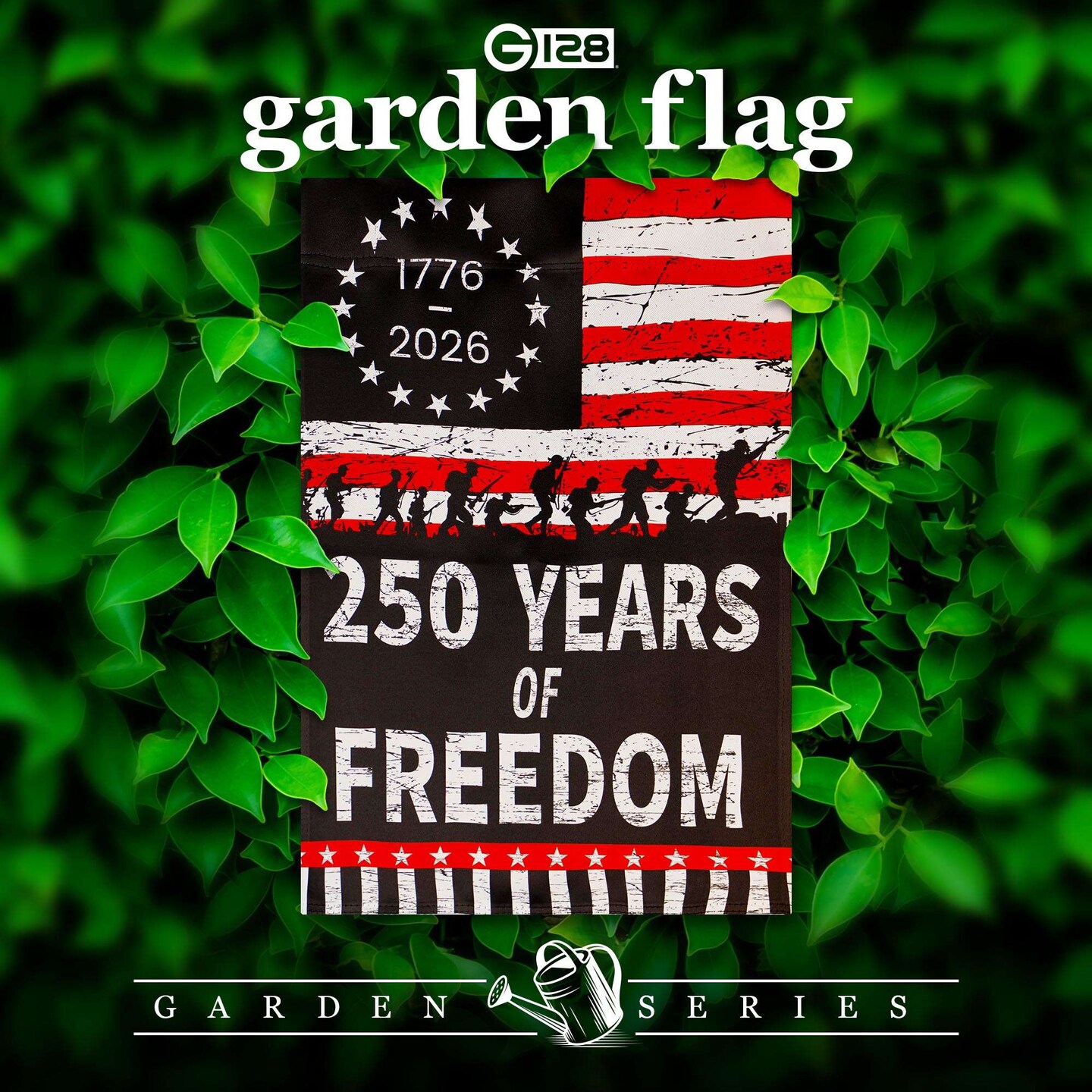 G128 USA 250th Anniversary Freedom Soldiers Garden Flag 12x18 In | Double Sided Printed Patriotic Yard Decoration | America 1776–2026 Celebration Flag for Lawn or Garden