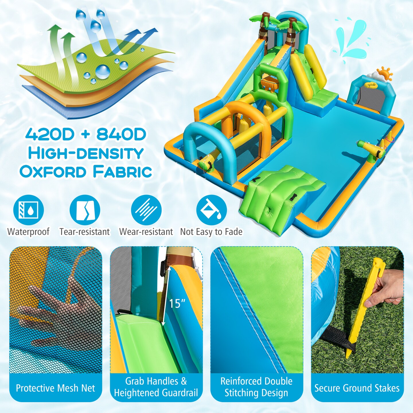 Inflatable Dual Water Slide Tropical Aqua Park with Blower for Kids
