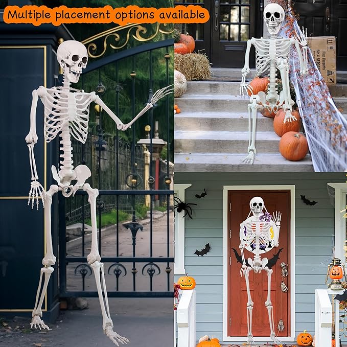 5.4 ft Halloween Skeleton Poseable Skeleton Life Size Skeleton Full Body Plastic Human Bones Standing Human Skeleton with Posable Joints for Halloween Decoration