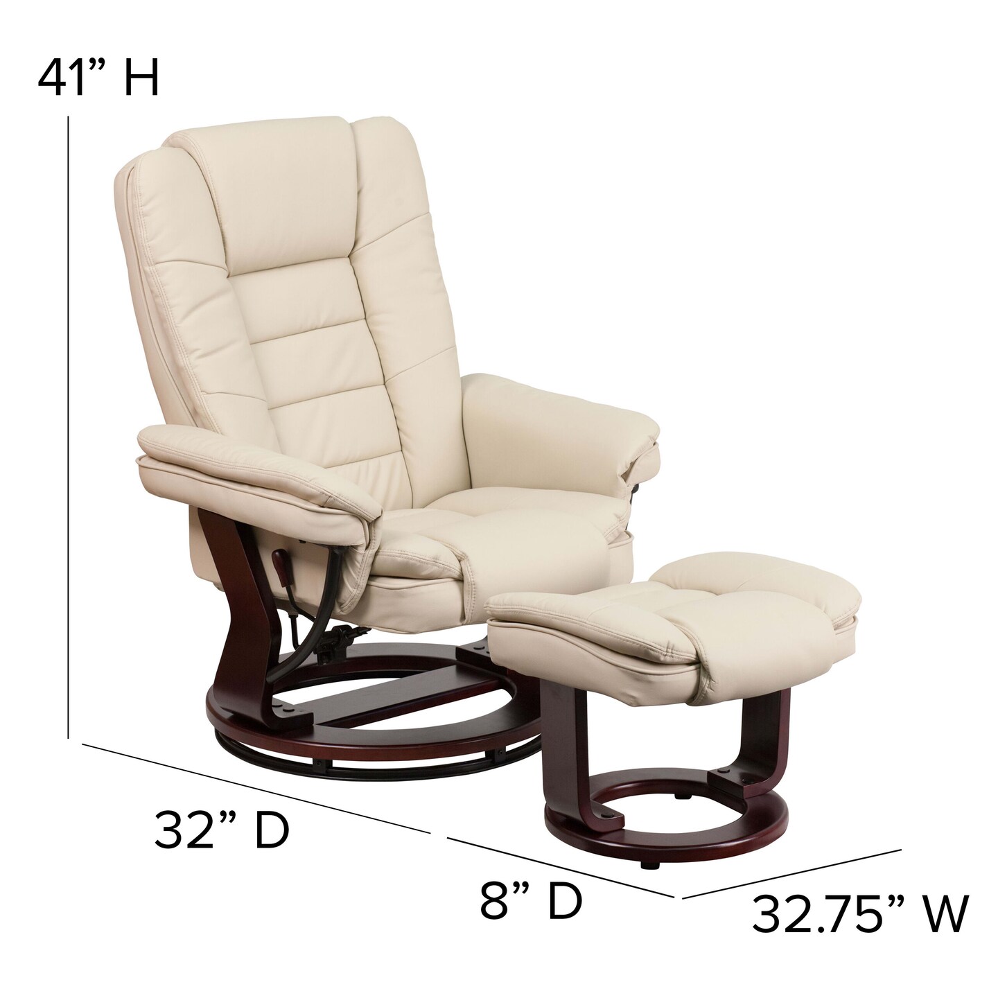 Emma and Oliver Multi-Position Stitched Recliner &#x26; Ottoman with Swivel Base