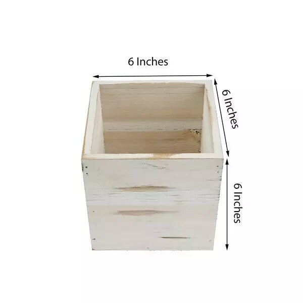 4 pcs 6" Natural Whitewashed Wood Square Plant Holder Boxes Centerpieces Party