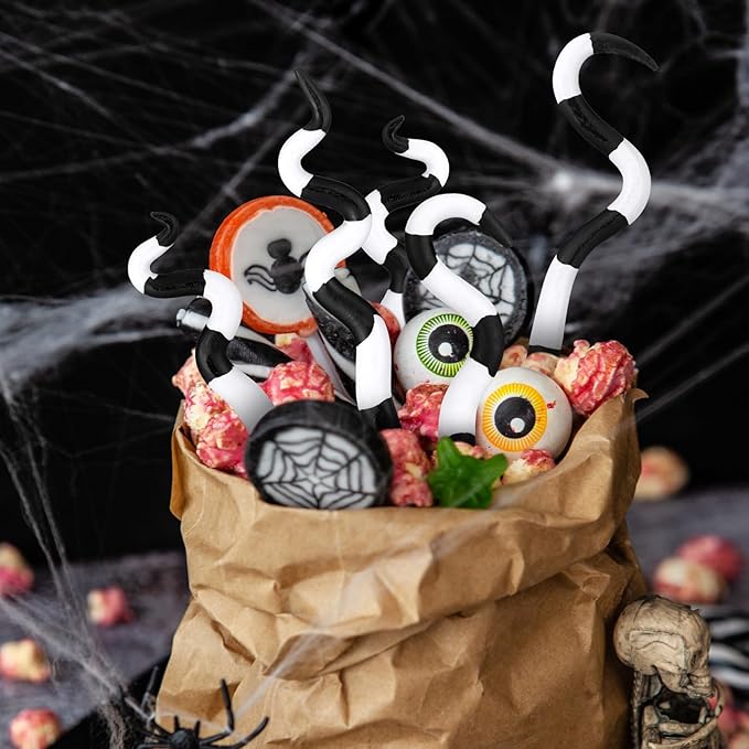 12 Pcs Halloween Sandworm Decoration Black and White Striped Plant Stakes Spooky Plant Decoration for Front Porch Plant Ornaments Decoration