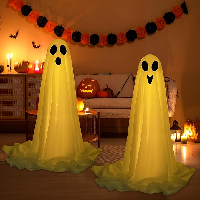 Cute Spooky Halloween Decorations Indoor, Giant Halloween Light Up Ghost With LED Light For Halloween Party Decorations,Ghost Decor For Door,Front Porch,Yard Decor