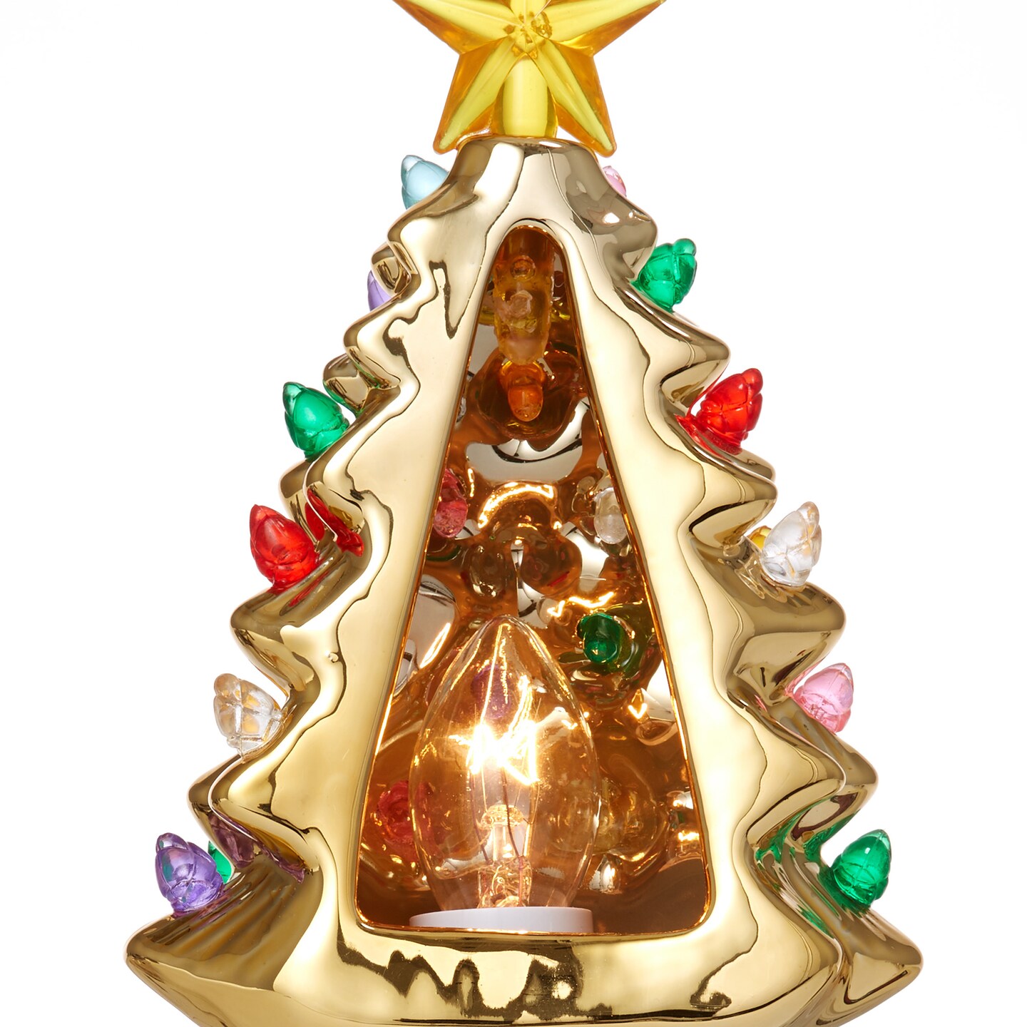 Casafield Ceramic Holiday Night Light - Vintage Decorative Night Light with Bulbs and Star Topper