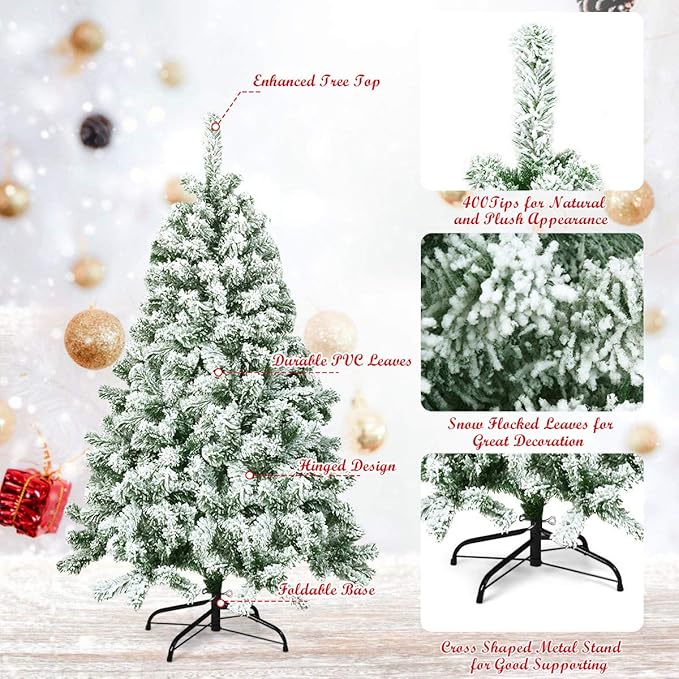 4 ft Snow Flocked Artificial Christmas Tree with Hinged Branches