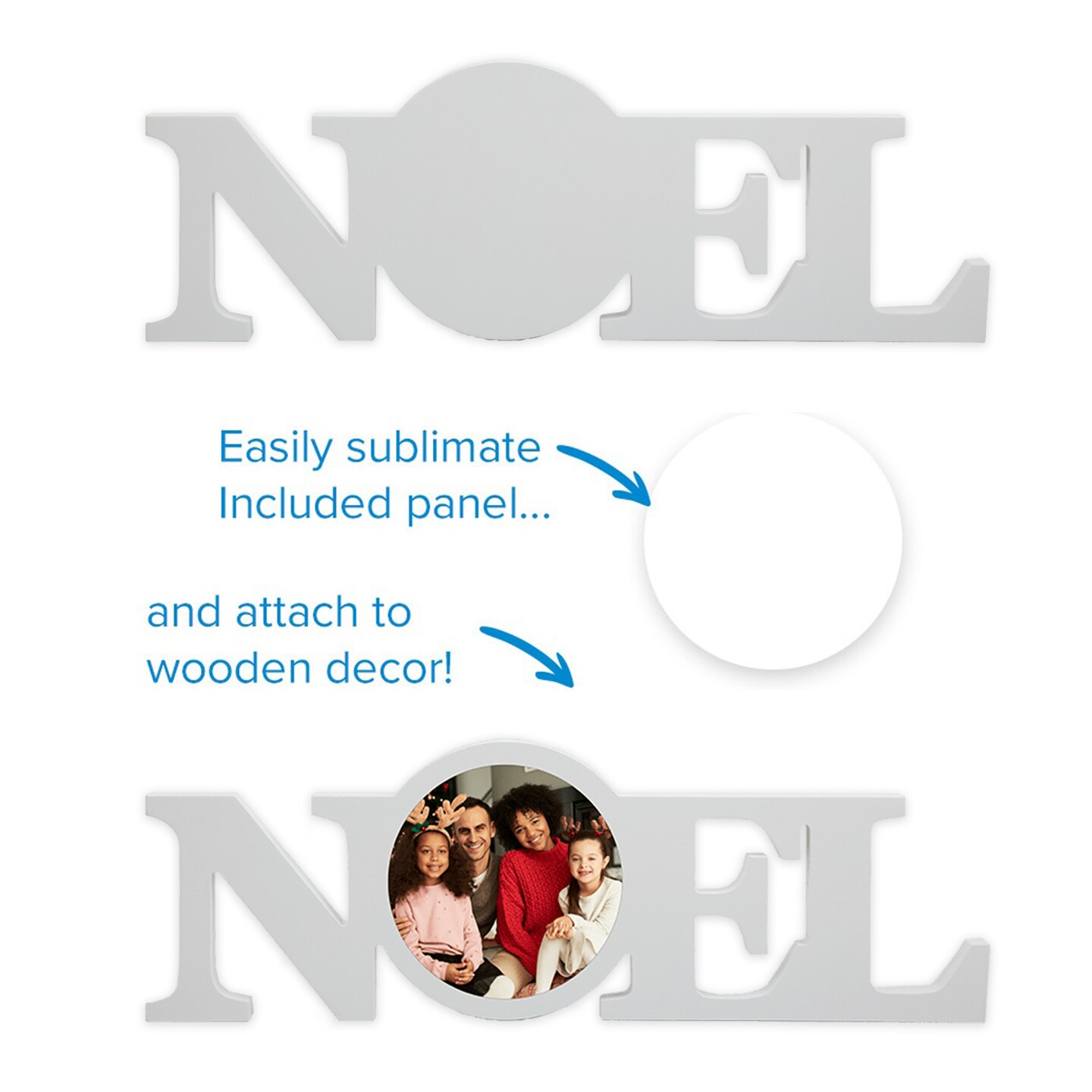 Sublimation Christmas White Coated Wood Word Blocks D&#xE9;cor for Holiday&#x2013; Sublimation Ready with 3.74&#x201D; Plate- Noel