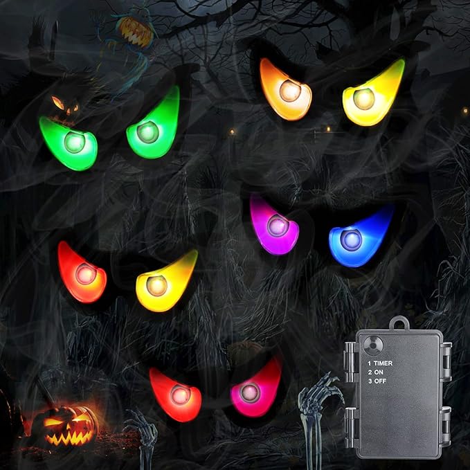 Battery Halloween Lights with RGB Flashing Eyes, Lighted Up Eyeball Halloween Decorations Lights for Indoor Outdoor Room Party Garden Graveyard Carnival Decor